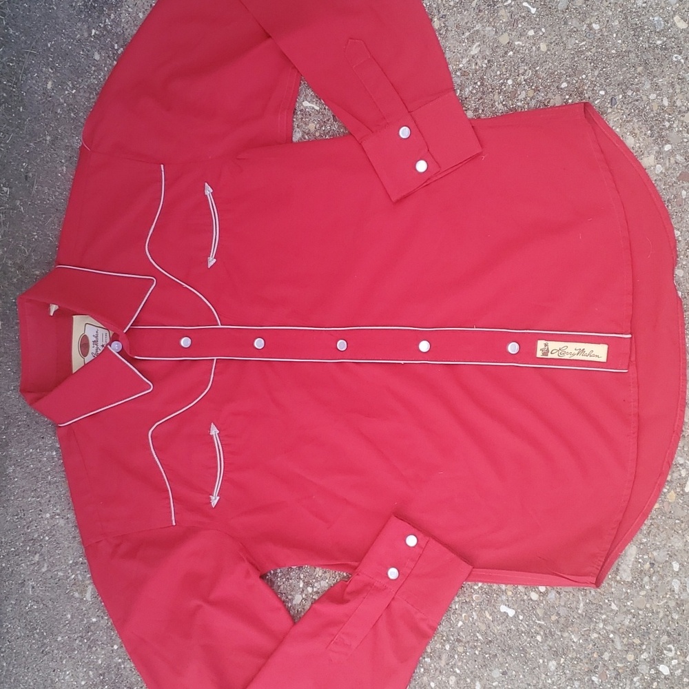 Larry Mahan Red Cowboy Pearl Snap Boys Shirt XL 14-16 Youth